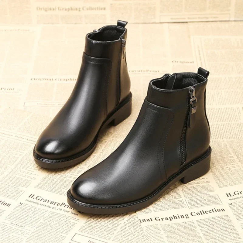 Botte cuir courte femme Noir