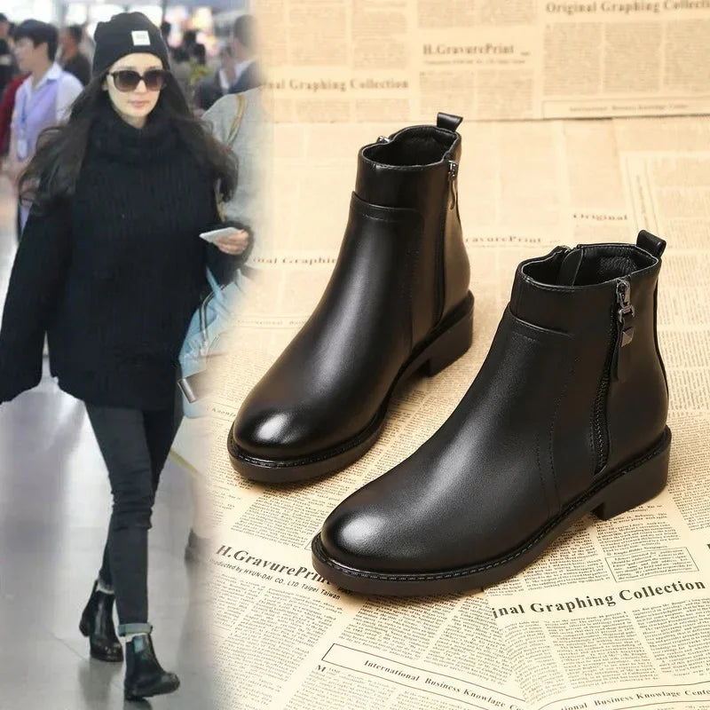 Botte cuir courte femme Noir