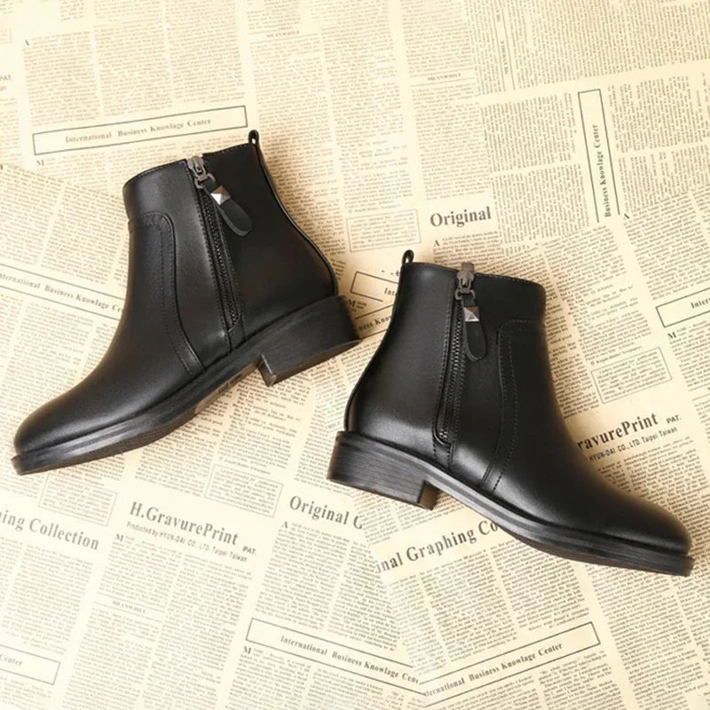 Botte cuir courte femme Noir