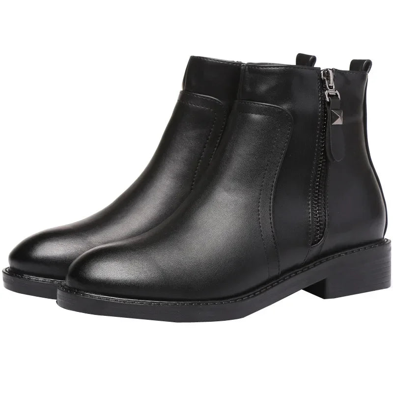 Botte cuir courte femme Noir