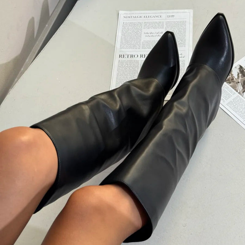 Botte haute en cuir femme
