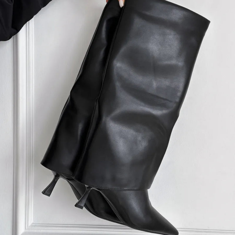 Botte haute en cuir femme talon fin