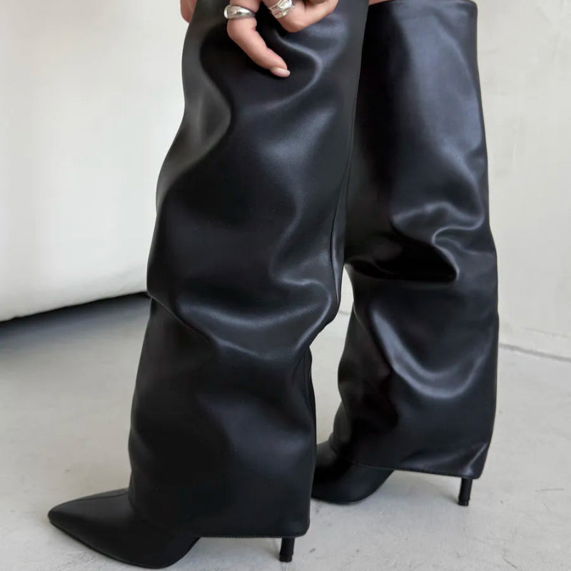 Botte haute en cuir femme talon fin
