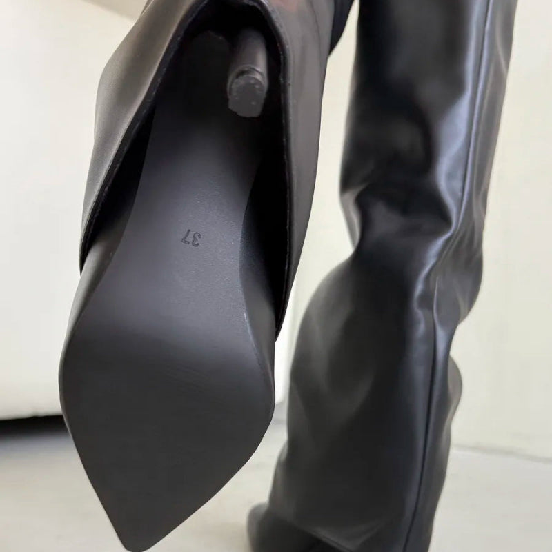 Botte haute en cuir femme talon fin