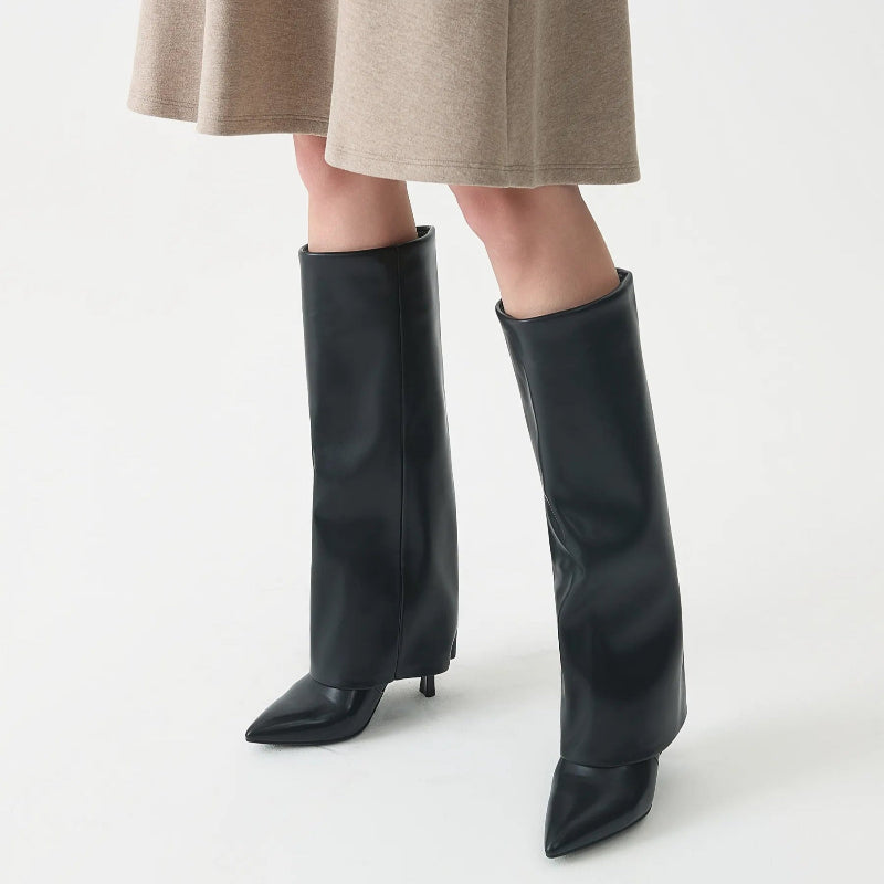 Botte haute en cuir femme talon fin