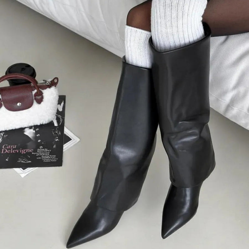 Botte haute en cuir femme talon fin