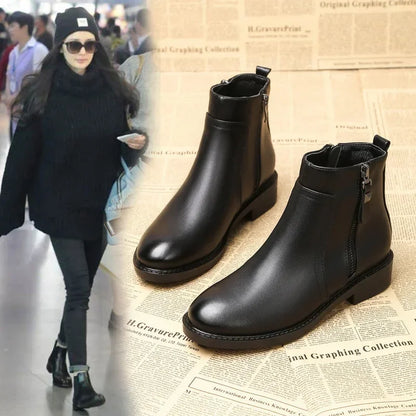 Botte cuir courte femme Noir 