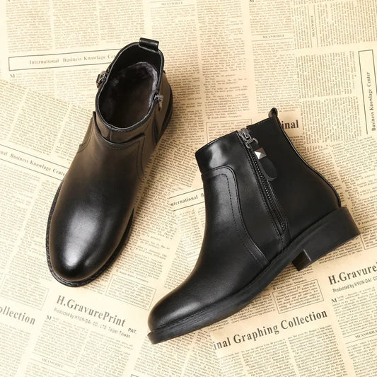 Botte cuir courte femme Noir 
