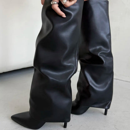 Botte haute en cuir femme talon fin