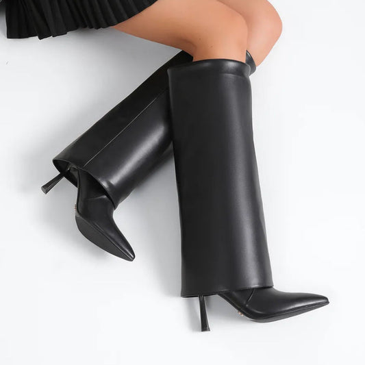 Botte haute en cuir femme talon fin