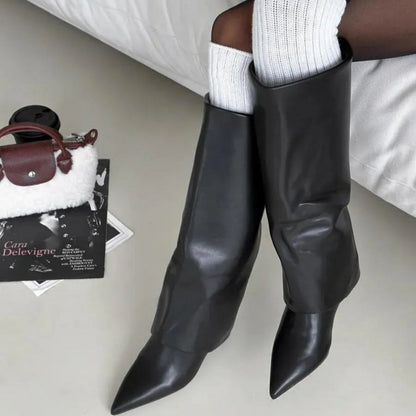 Botte haute en cuir femme talon fin