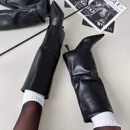 Botte haute en cuir femme talon fin